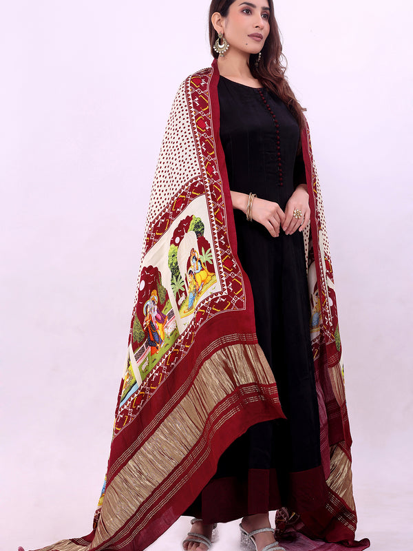 Maroon Women's Gaji Silk Dupatta suitable for All Occasions