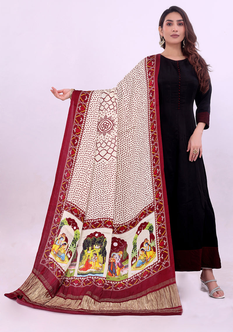 Maroon Women's Gaji Silk Dupatta suitable for All Occasions