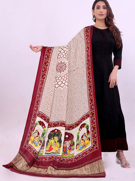 Maroon Women's Gaji Silk Dupatta suitable for All Occasions