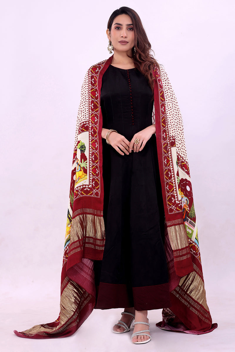 Maroon Women's Gaji Silk Dupatta suitable for All Occasions