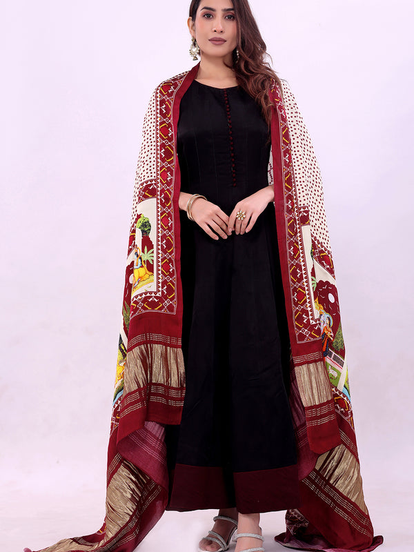 Maroon Women's Gaji Silk Dupatta suitable for All Occasions
