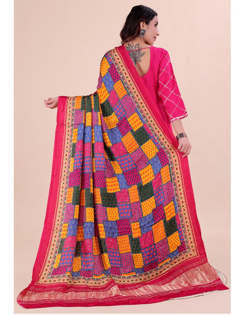 Multicolor Women's Gaji Silk Dupatta suitable for Navratri, Diwali & All Occasions DB2207