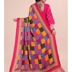 Multicolor Women's Gaji Silk Dupatta suitable for Navratri, Diwali & All Occasions DB2207