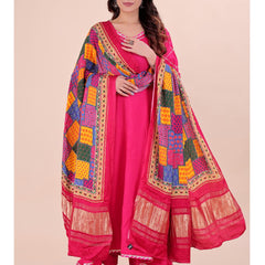 Multicolor Women's Gaji Silk Dupatta suitable for Navratri, Diwali & All Occasions