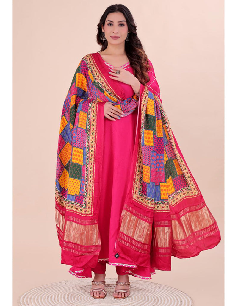 Multicolor Women's Gaji Silk Dupatta suitable for Navratri, Diwali & All Occasions DB2207