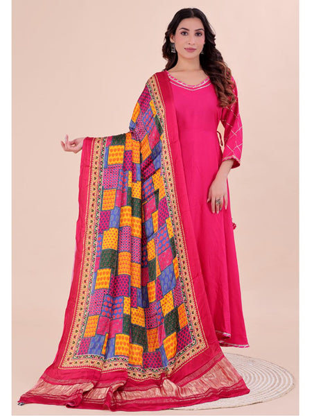 Multicolor Women's Gaji Silk Dupatta suitable for Navratri, Diwali & All Occasions