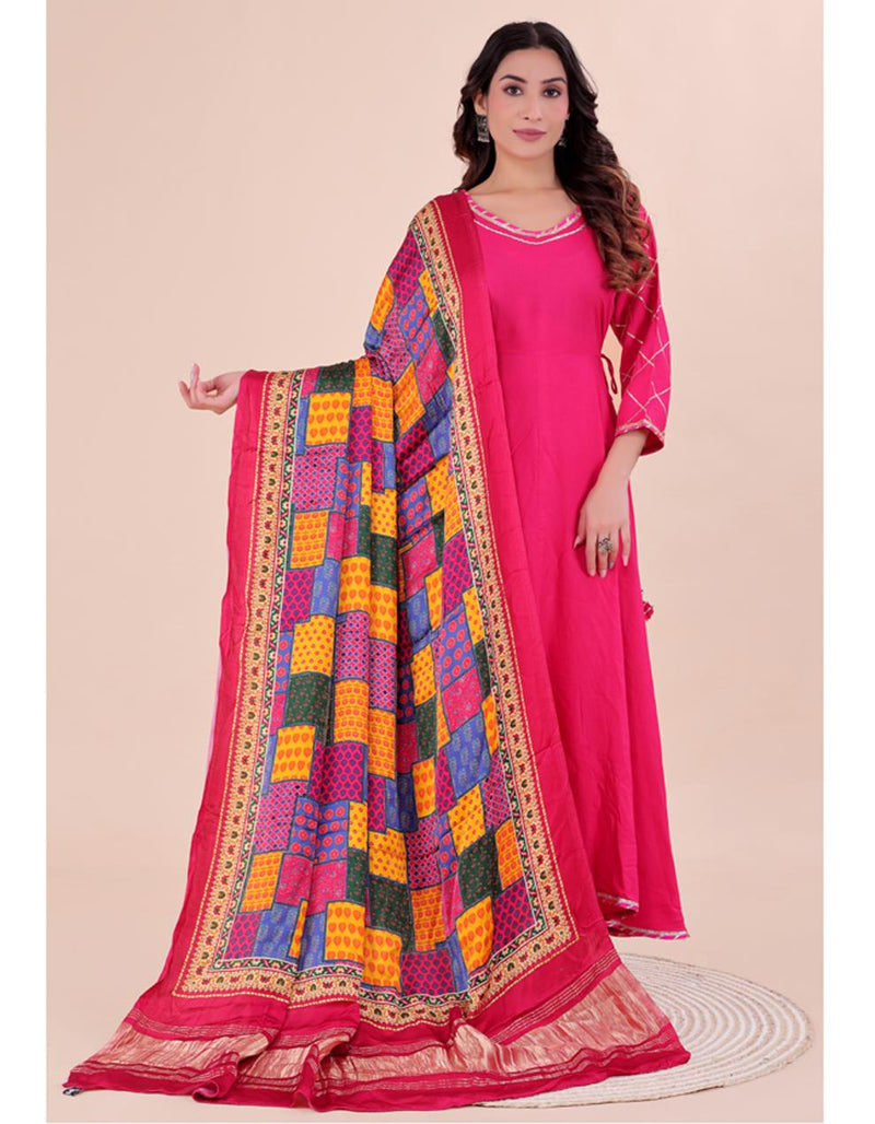 Multicolor Women's Gaji Silk Dupatta suitable for Navratri, Diwali & All Occasions DB2207