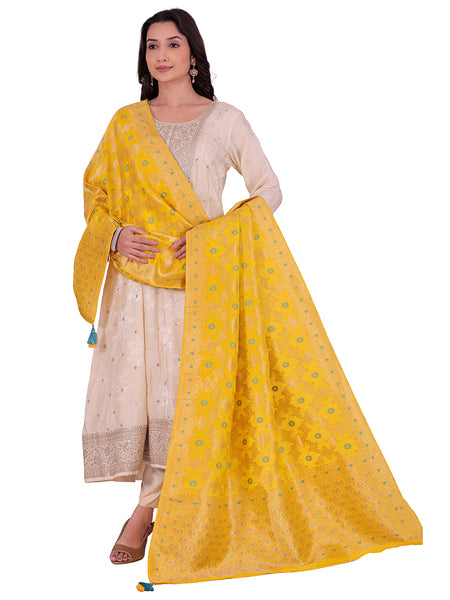 Desi Butik's Sunshine Yellow Woven Banarasi Dupatta