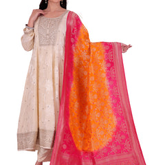 Desi Butik's Orange & Pink Ombre Banarasi Dupatta