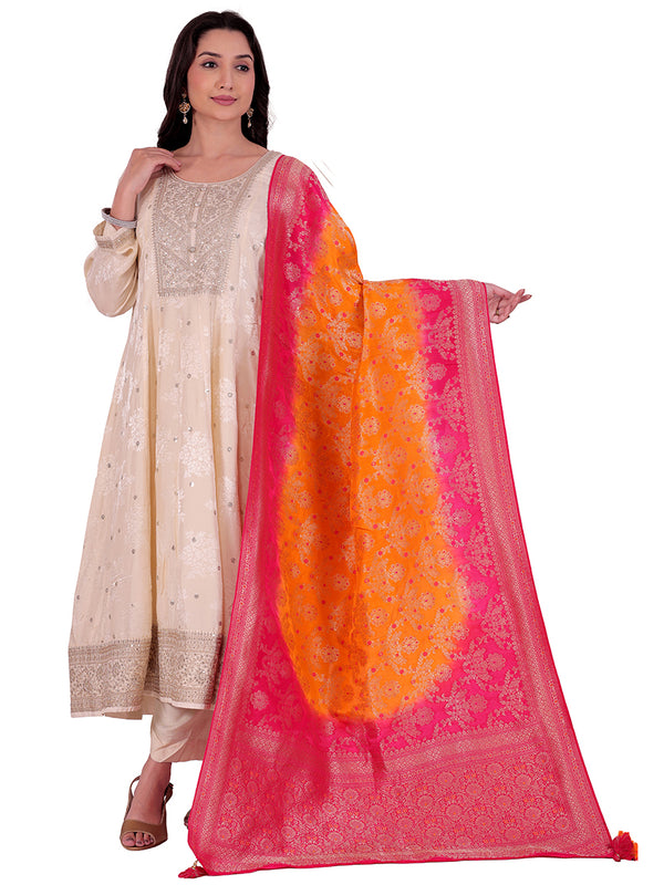 Desi Butik's Orange & Pink Ombre Banarasi Dupatta