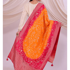 Desi Butik's Vibrant Orange & Rani Pink Banarasi Dupatta DB2243