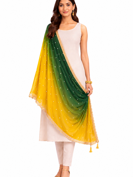 Desi Butik's Green-Yellow Ombre Dupatta