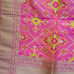 Desi Butik's Royal Pink Banarasi Silk dupata with Golden Zari Motifs DB2254