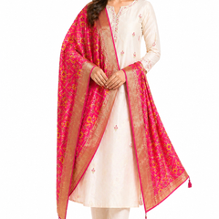 Desi Butik's Royal Pink Banarasi Silk dupata with Golden Zari Motifs