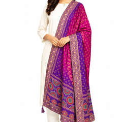 Desi Butik Rani Pink Bandhani Silk Dupatta with Royal Border