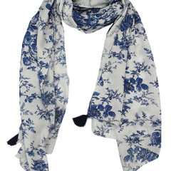 Beautiful White Printed Muslin Lightweight Scarves/Stoles for Women SC26