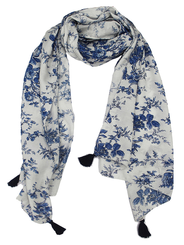 Beautiful White Printed Muslin Lightweight Scarves/Stoles for Women SC26