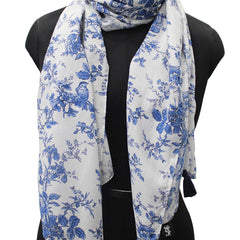 Beautiful White Printed Muslin Lightweight Scarves/Stoles for Women SC26