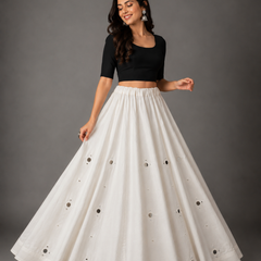 Women's  Mirror Work Cotton Silk Navratri Lehenga Chaniya