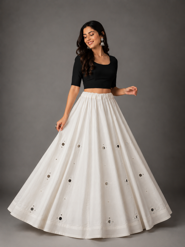 Women's  Mirror Work Cotton Silk Navratri Lehenga Chaniya