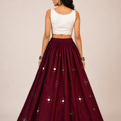 Cotton Silk Mirror Work Navratri Lehenga