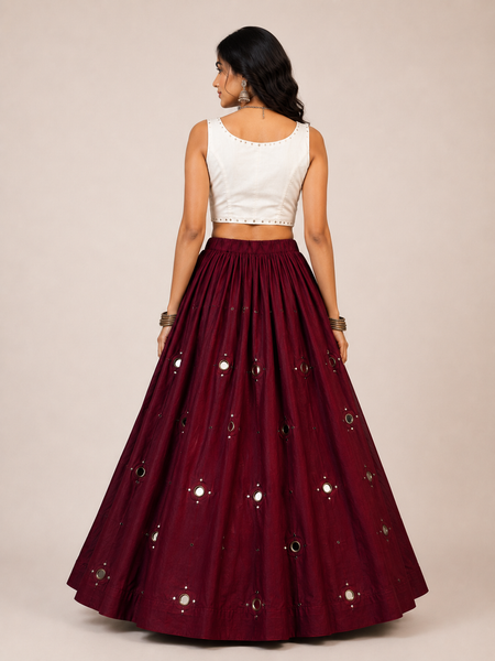Cotton Silk Mirror Work Navratri Lehenga