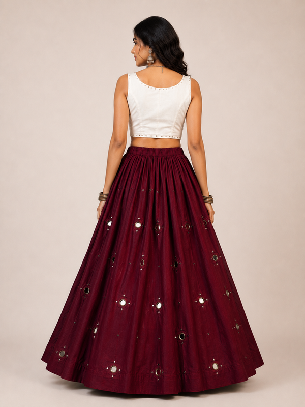 Cotton Silk Mirror Work Navratri Lehenga