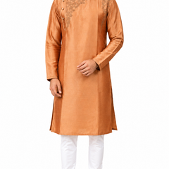 DESI BUTIK Men's Brown Embroidered Kurta Set