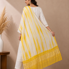 Desi Butik Women’s Gaji Silk Yellow Tie Dye Dupatta DB2268