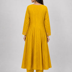 Yellow Embroidered Cotton Silk Anarkali Kurta Set with Trousers & Dupatta