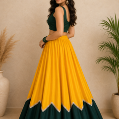 Cotton Silk YELLOW-GREEN Stitched Lehenga  for Navratri DBL5047