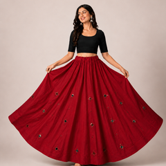 Cotton Silk RED Stitched Lehenga  for Navratri DBL5048