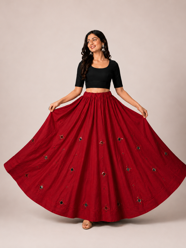 Cotton Silk RED Stitched Lehenga  for Navratri DBL5048