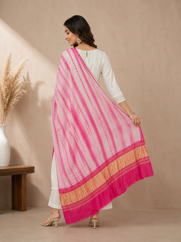 Desi Butik Women’s Gaji Silk Pink Tie Dye Dupatta DB2265