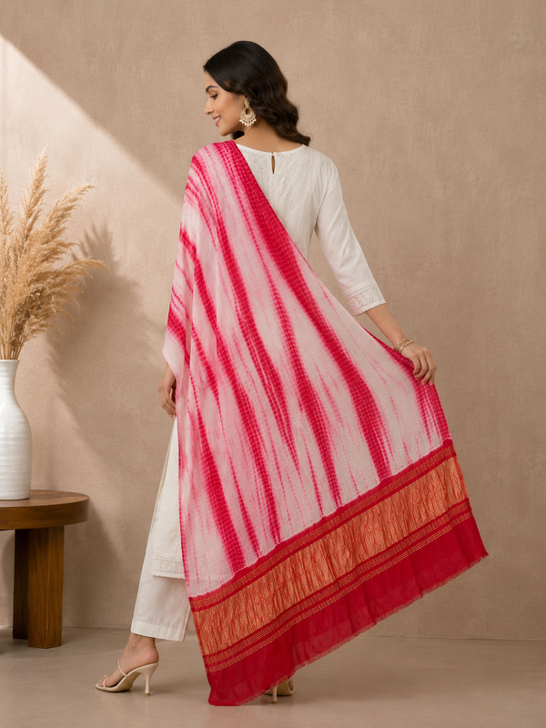 Desi Butik Women’s Gaji Silk Red Tie Dye Dupatta DB2267