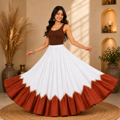 Cotton Silk WHITE-BROWN Stitched Lehenga  for Navratri DBL5046