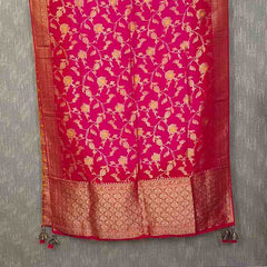 Desi Butik Rani Pink Banarasi Silk Dupatta with Floral Jaal DB2256