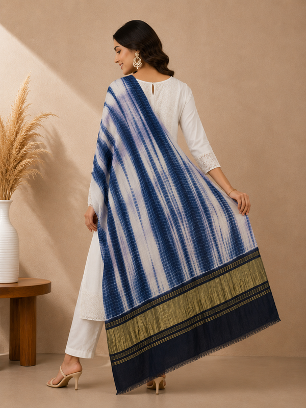 Desi Butik Women’s Gaji Silk Blue Tie Dye Dupatta DB2266