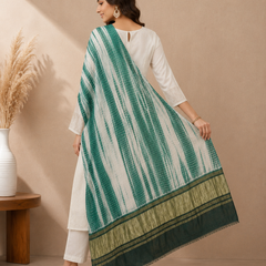 Desi Butik Women’s Gaji Silk Green Tie Dye Dupatta DB2269