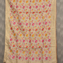 Desi Butik's  Cream Floral Woven Banarasi Dupatta