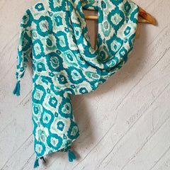 Dazzling Rama Blue Printed Muslin Daily Wear Scarves/Stoles for Women SC34