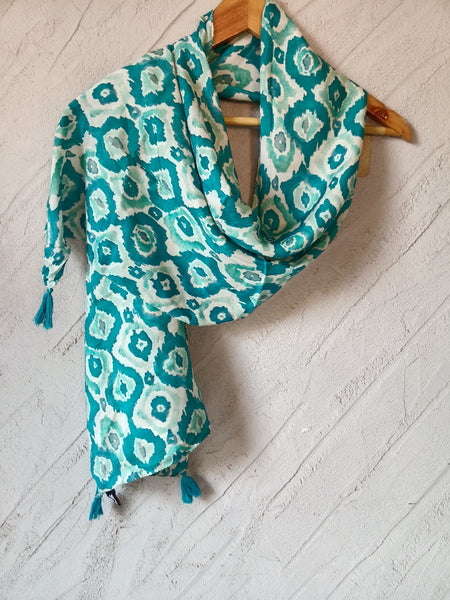 Dazzling Rama Blue Printed Muslin Daily Wear Scarves/Stoles for Women SC34