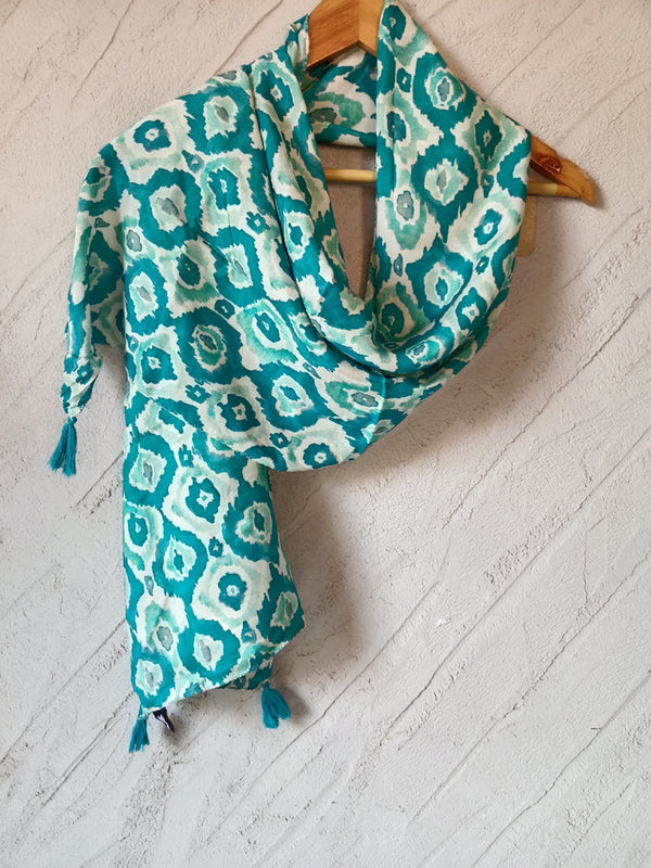 Dazzling Rama Blue Printed Muslin Daily Wear Scarves/Stoles for Women SC34