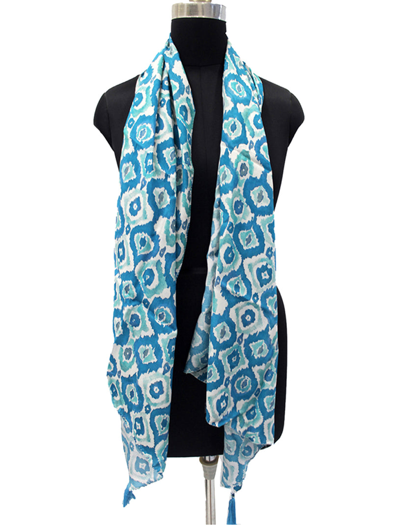 Dazzling Rama Blue Printed Muslin Daily Wear Scarves/Stoles for Women SC34
