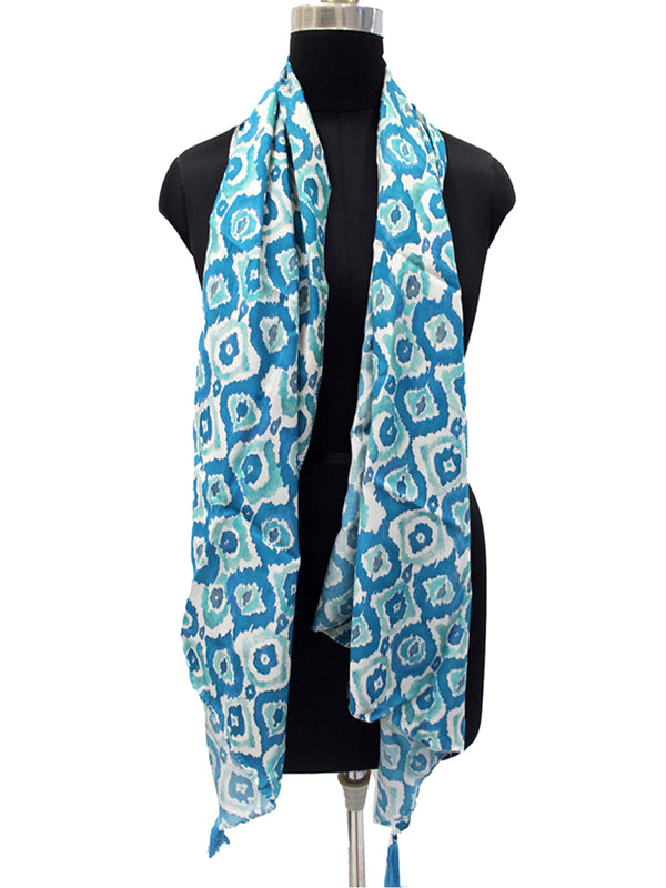 Dazzling Rama Blue Printed Muslin Daily Wear Scarves/Stoles for Women SC34