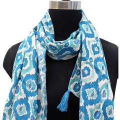 Dazzling Rama Blue Printed Muslin Daily Wear Scarves/Stoles for Women SC34