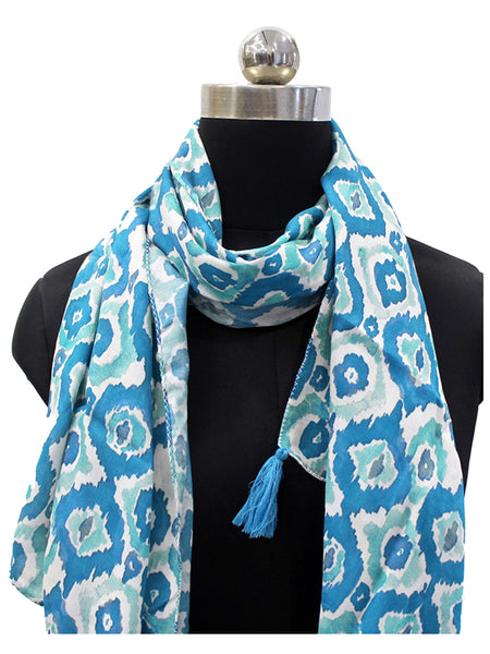 Dazzling Rama Blue Printed Muslin Daily Wear Scarves/Stoles for Women SC34