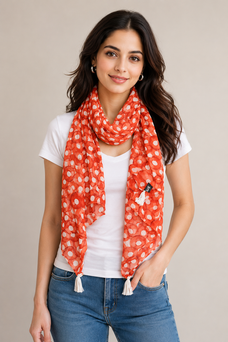 Splendid Orange Printed Muslin Casual Scarves/Stoles for Women SC35