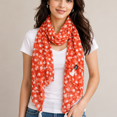 Splendid Orange Printed Muslin Casual Scarves/Stoles for Women SC35