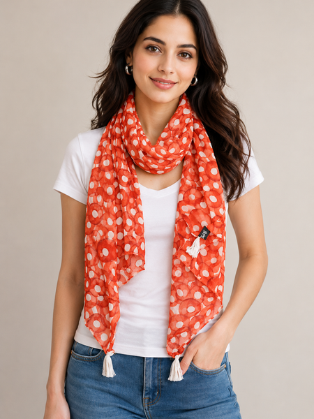 Splendid Orange Printed Muslin Casual Scarves/Stoles for Women SC35